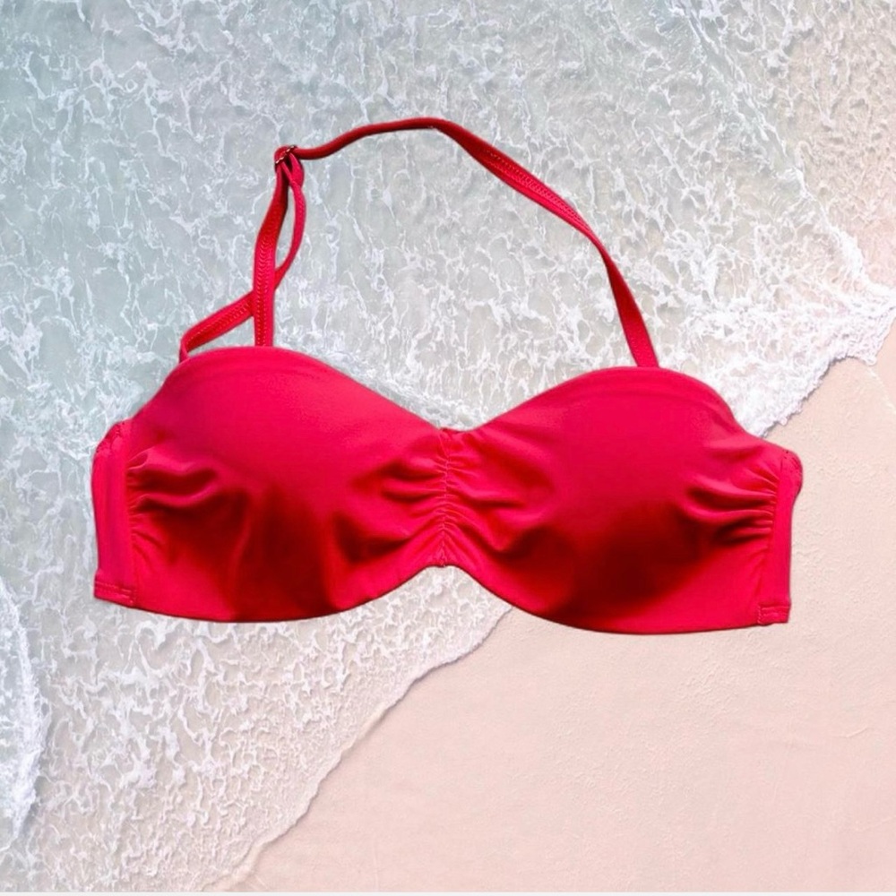 Coco Reef Women's hot Pink removable strap Bikini Top ruching bandeau Sz small